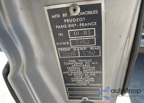 1983 Peugeot 505 из США, поврежденный, VIN VF3BA11F7DS336792